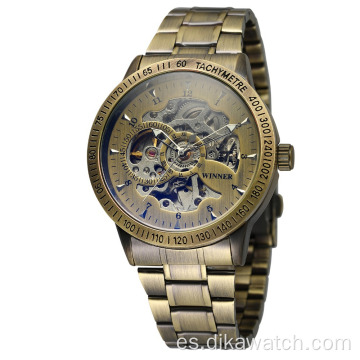 T-WINNER nuevo reloj de bronce retro dorado para hombres, correa de acero inoxidable sin decoloración, movimiento de alta calidad, reloj de cuarzo en reloj de pulsera